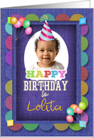 3D Effect Birthday Photo Frame with Hat and Colorful Decorated Balloon card
