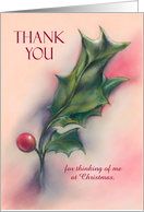 Custom Holiday Holly Pastel Art Thank You card