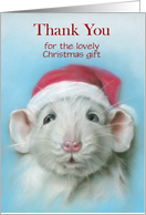 Custom Thank You for Christmas Gift Cute White Rat with Santa Hat card