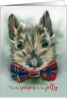 Christmas Tis the Season Cute Mouse with Red Tartan Bow Animal Art card