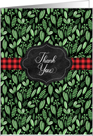 Lush Greenery Bright Buffalo Plaid Ribbon Thank You for the Christmas Gift card
