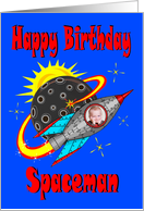 Birthday Graphic Style Retro Space Rocket with Window for Photo card