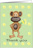 Thank You Cartoon Monkey Giving Flowers card