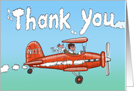 Nice 1 Cartoon Biplane Leaving Thank you Vapour Trail card