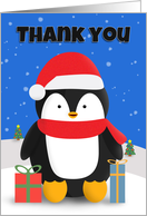 Thank You for the Christmas Gifts Penguin in Snow with Presents card