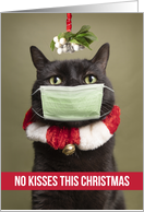 Merry Christmas Cat Under Mistletoe in Coronavirus Face Mask Humor card