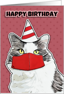 Happy Birthday Funny Kitty in Red Coronavirus Face Mask card