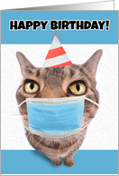 Happy Birthday Tabby Cat in Coronavirus Face Mask Humor card