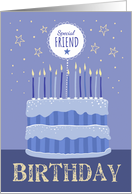 Special Friend Birthday Cake Candles and Stars Distressed Text card