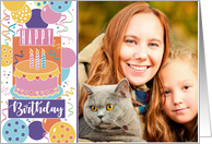 Birthday Cake Candles Balloons Celebration Photo card