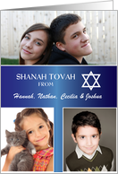 Rosh Hashanah 3 Photo Name Blue Gradient Effect card