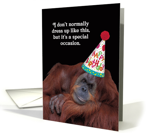 Dressed Up Orangutan in Party Hat Birthday card (1608406)