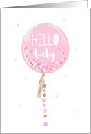 Hello Baby Balloon Pink Heart on White Blank Inside card