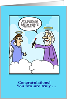 Comical Wedding Congratulations God Creates Match Funny Cartoon card