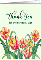 Thank You for Birthday Gift Watercolor Yellow Parrot Tulips Painting card
