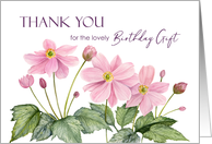 Thank You for Birthday Gift Watercolor Pink Japanese Anemone Painting card