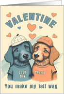 Gay Valentine Cute Male Dogs in Blue and Brown card