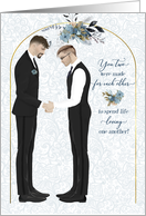 Gay Wedding Congratulations Two Caucasian Grooms Blue card