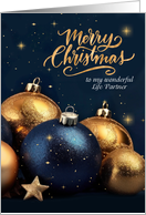 for Life Partner Christmas Navy Blue and Golden Ornaments card