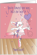 Birthday for Sweetheart Girl with Ballet Bunny Arabesque with Balloon card