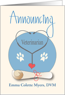 Graduation Announcement for Veterinarian with Diploma and Custom Name card