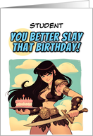 Student Happy Birthday Amazon with Birthday Cake card