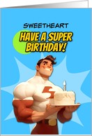 Sweetheart Happy Birthday Super Hero with Birthday Cake card